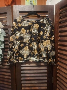 Vintage Black & Gold Floral Patchwork Crop Top